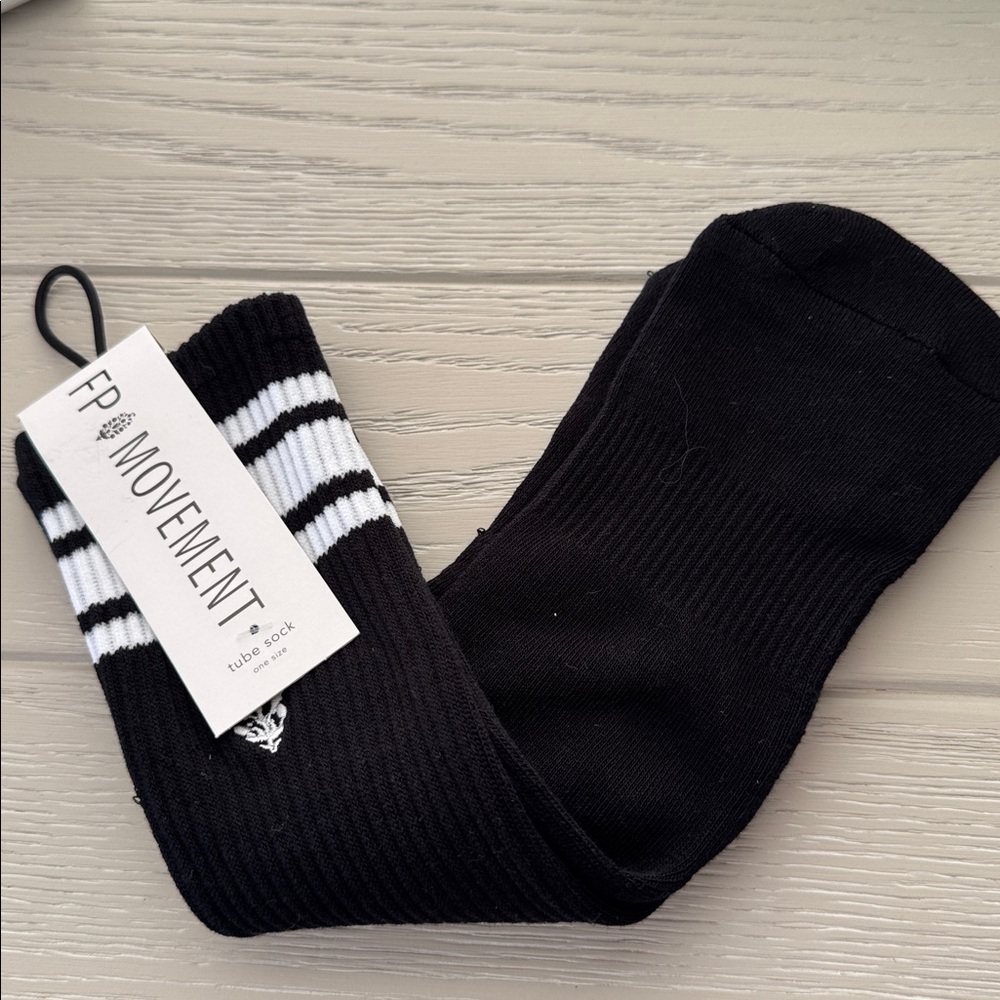 NWT FP Movement Logo Stripe Tube Socks | Black - Picture 3 of 4
